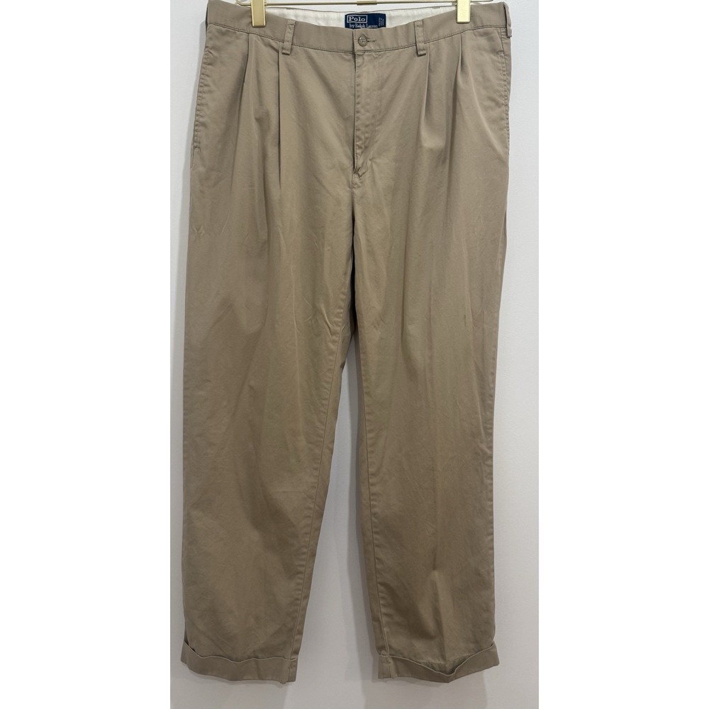 VTG Polo Ralph Lauren Hammond Pant Khaki Pleated Chino Old Money Sz 38X32
